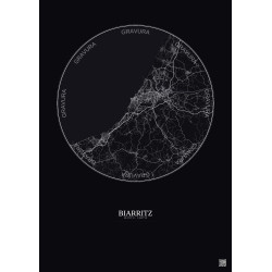 Affiche Biarritz – Poster carte de ville 20km | Gravura – Fond foncé
