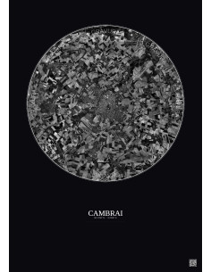Affiche Cambrai – Poster vue satellite 10km N&B | Gravura – Fond foncé