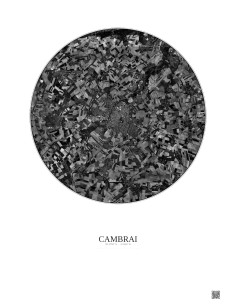 Affiche Cambrai – Poster vue satellite 10km N&B | Gravura – Fond clair