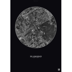 Affiche Islamabad – Poster vue satellite 2.5km N&B | Gravura – Fond foncé