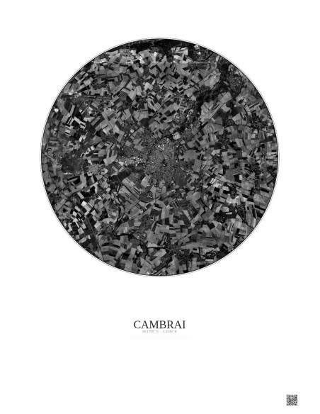 Cambrai Satellite View Poster 10km B&W | Gravura – Light background