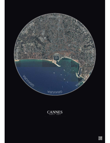 Affiche Cannes – Poster vue satellite 2.5km Couleur | Gravura – Fond foncé