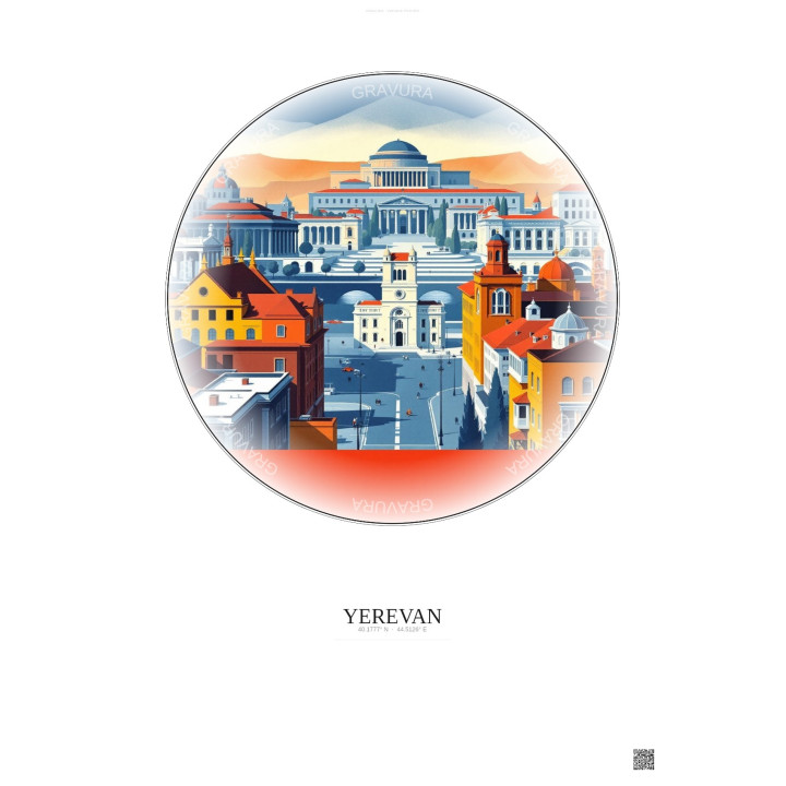 Affiche Yerevan – Poster illustration vintage – Yerevan | Gravura – Fond clair
