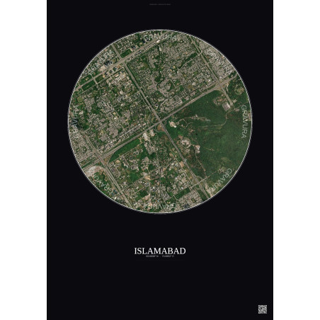 Affiche Islamabad – Poster vue satellite 2.5km Couleur | Gravura – Fond foncé