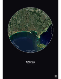 Affiche Cannes – Poster vue satellite 5km Couleur | Gravura – Fond foncé