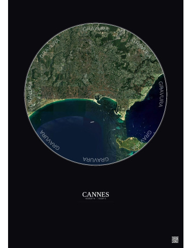Affiche Cannes – Poster vue satellite 5km Couleur | Gravura – Fond foncé