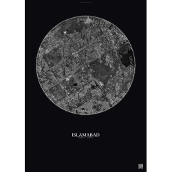 Affiche Islamabad – Poster vue satellite 6km N&B | Gravura – Fond foncé