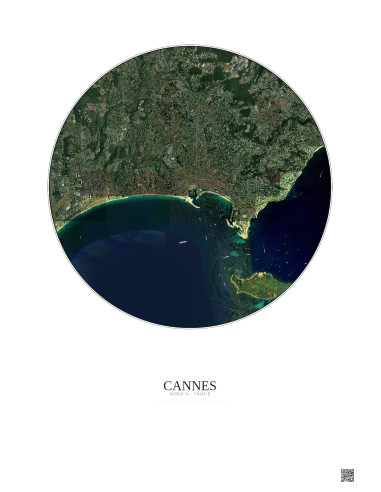 Affiche Cannes – Poster vue satellite 5km Couleur | Gravura – Fond clair