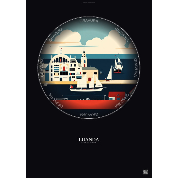 Affiche Luanda – Poster illustration vintage – Luanda | Gravura – Fond foncé