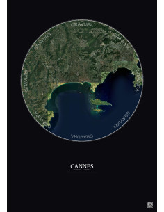 Affiche Cannes – Poster vue satellite 10km Couleur | Gravura – Fond foncé