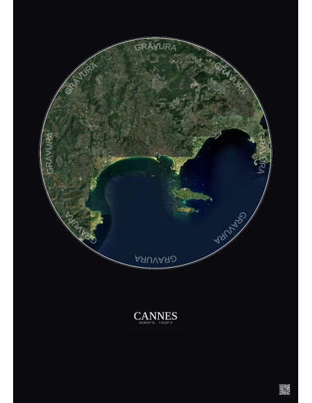 Affiche Cannes – Poster vue satellite 10km Couleur | Gravura – Fond foncé