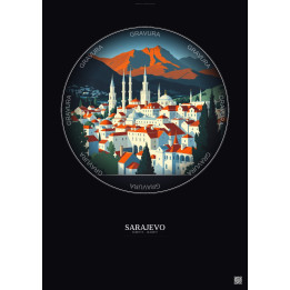 Affiche Sarajevo – Poster illustration vintage – Sarajevo | Gravura – Fond foncé