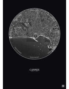 Affiche Cannes – Poster vue satellite 2.5km N&B | Gravura – Fond foncé