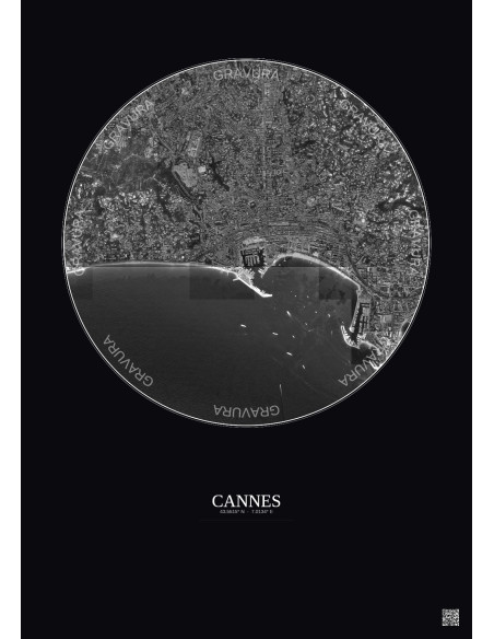 Cannes Satellite View Poster 2.5km B&W | Gravura – Dark background