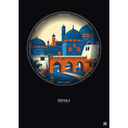 Affiche Dhaka – Poster illustration vintage – Dhaka | Gravura – Fond foncé