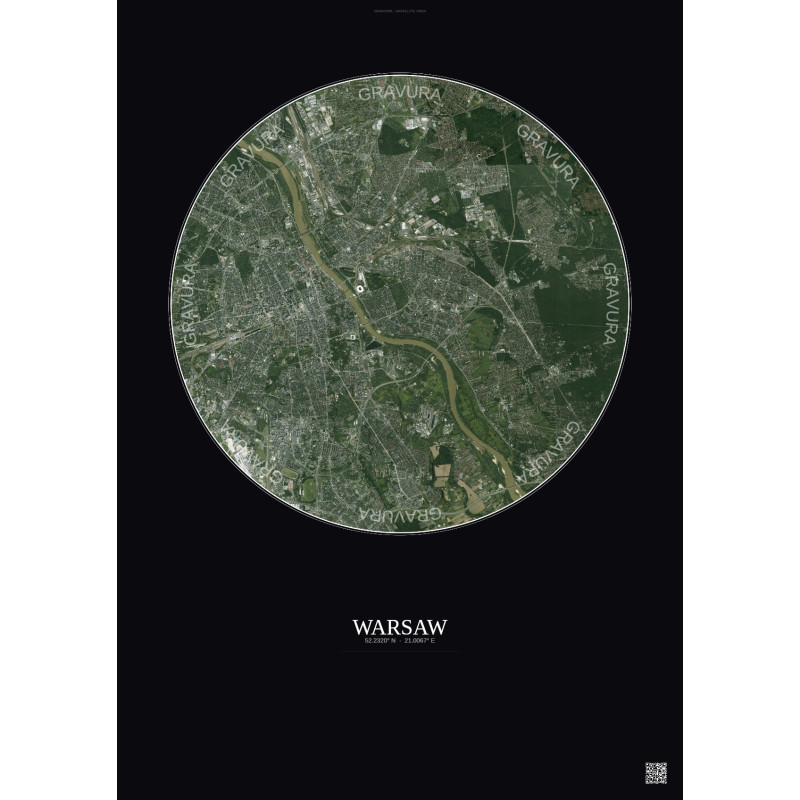 Affiche Warsaw – Poster vue satellite 10km Couleur | Gravura – Fond foncé