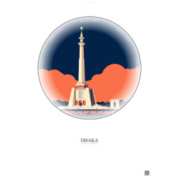 Affiche Dhaka – Poster illustration vintage – Shaheed Minar | Gravura – Fond clair