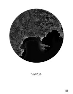 Affiche Cannes – Poster vue satellite 10km N&B | Gravura – Fond clair