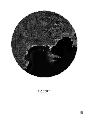 Affiche Cannes – Poster vue satellite 10km N&B | Gravura – Fond clair