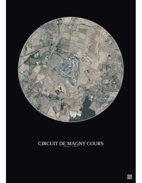 Affiche Circuit De Magny Cours – Poster vue satellite 2.5km Couleur | Gravura – Fond foncé