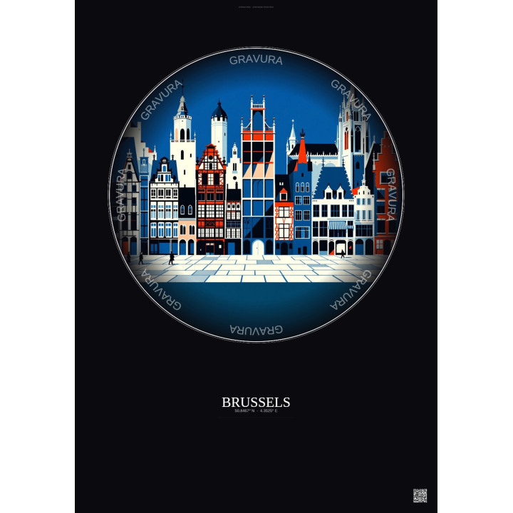 Affiche Brussels – Poster illustration vintage – Brussels | Gravura – Fond foncé