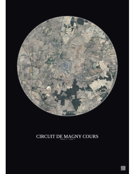 Circuit De Magny Cours Satellite View Poster 5km Color | Gravura – Dark background