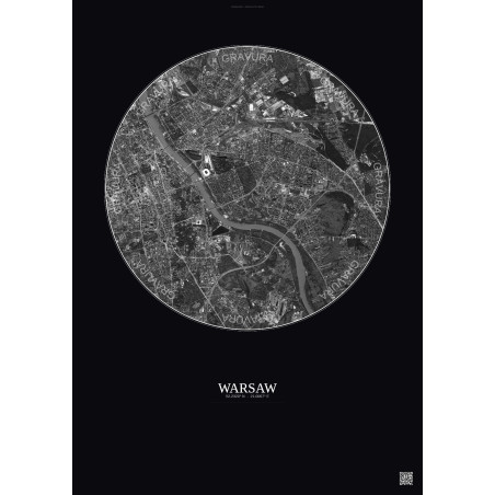 Affiche Warsaw – Poster vue satellite 6km N&B | Gravura – Fond foncé