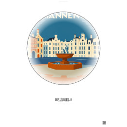 Affiche Brussels – Poster illustration vintage – Manneken Pis | Gravura – Fond clair