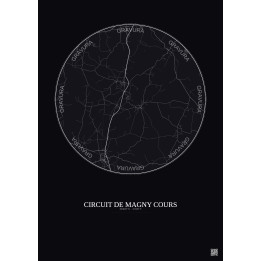 Affiche Circuit De Magny Cours – Poster carte de ville 10km | Gravura – Fond foncé