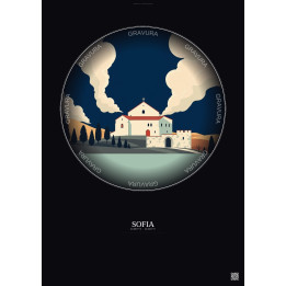 Affiche Sofia – Poster illustration vintage – Boyana Church | Gravura – Fond foncé