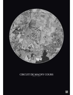 Affiche Circuit De Magny Cours – Poster vue satellite 2.5km N&B | Gravura – Fond foncé