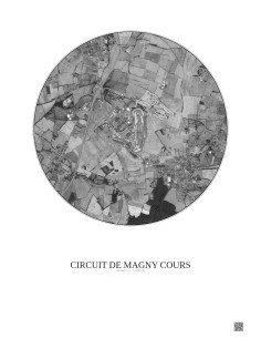 Affiche Circuit De Magny Cours – Poster vue satellite 2.5km N&B | Gravura – Fond clair