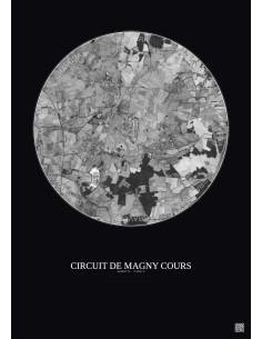 Affiche Circuit De Magny Cours – Poster vue satellite 5km N&B | Gravura – Fond foncé