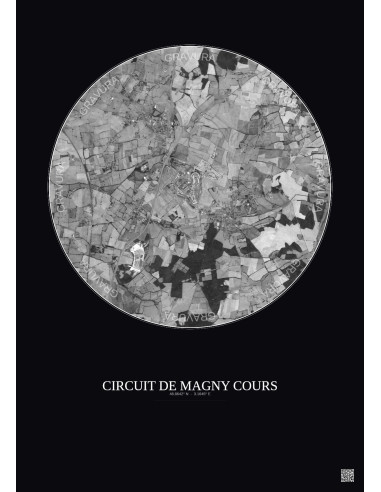 Affiche Circuit De Magny Cours – Poster vue satellite 5km N&B | Gravura – Fond foncé