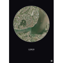 Affiche Lisbon – Poster vue satellite 10km Couleur | Gravura – Fond foncé
