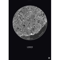 Affiche Lisbon – Poster vue satellite 2.5km N&B | Gravura – Fond foncé