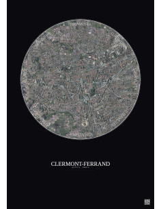 Affiche Clermont Ferrand – Poster vue satellite 2.5km Couleur | Gravura – Fond foncé