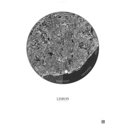 Affiche Lisbon – Poster vue satellite 2.5km N&B | Gravura – Fond clair