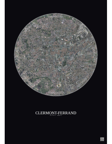 Affiche Clermont Ferrand – Poster vue satellite 2.5km Couleur | Gravura – Fond foncé