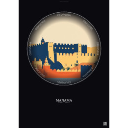 Affiche Manama – Poster illustration vintage – Qalat Al Bahrain | Gravura – Fond foncé