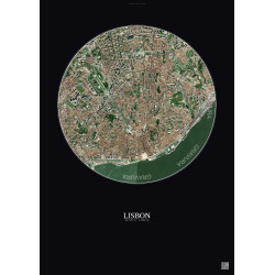 Affiche Lisbon – Poster vue satellite 2.5km Couleur | Gravura – Fond foncé