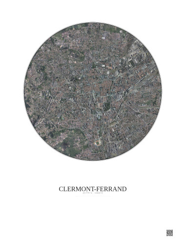 Affiche Clermont Ferrand – Poster vue satellite 2.5km Couleur | Gravura – Fond clair