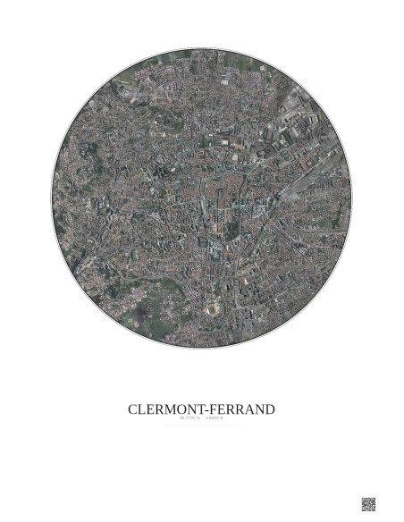 Affiche Clermont Ferrand – Poster vue satellite 2.5km Couleur | Gravura – Fond clair