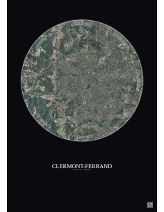 Affiche Clermont Ferrand – Poster vue satellite 5km Couleur | Gravura – Fond foncé