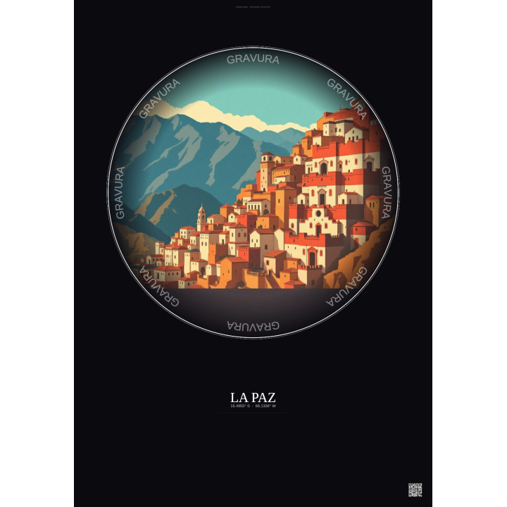 Affiche La Paz – Poster illustration vintage – La Paz | Gravura – Fond foncé