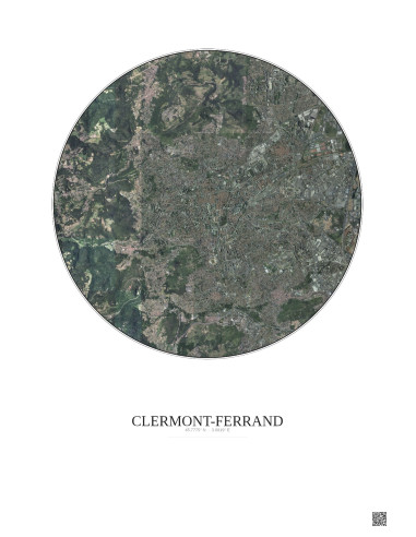 Affiche Clermont Ferrand – Poster vue satellite 5km Couleur | Gravura – Fond clair