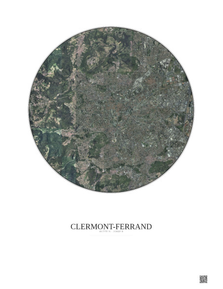 Affiche Clermont Ferrand – Poster vue satellite 5km Couleur | Gravura – Fond clair
