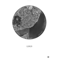 Affiche Lisbon – Poster vue satellite 6km N&B | Gravura – Fond clair
