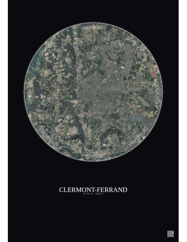 Clermont Ferrand Satellite View Poster 10km Color | Gravura – Dark background