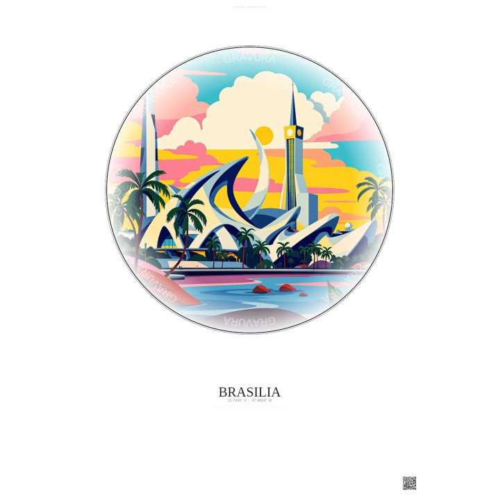 Affiche Brasilia – Poster illustration vintage – Brasilia | Gravura – Fond clair